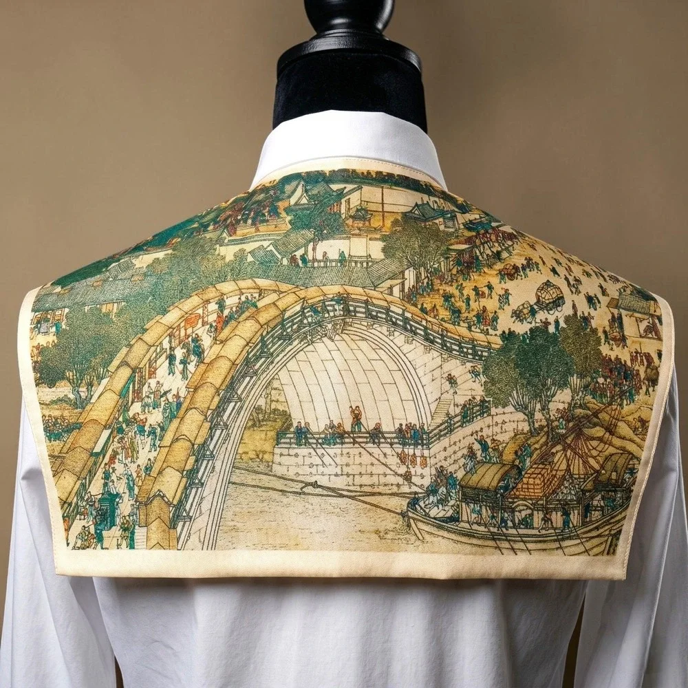 Art Print Collar Neck Scarf River Qingming Festival Chinese‎ Scroll Sailor Bib